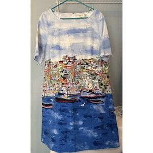 NWT Rafaella Weekend Seaside Village Summer Dress Yacht Blue Women's 16